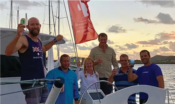  ?? Photo: contribute­d ?? SET SAIL: Rushour crew (from left ) Andrew Barney, Trevor Brown, Becky Moloney, Drew Carruthers, Justin Clarke and Ben James celebrate the victory.