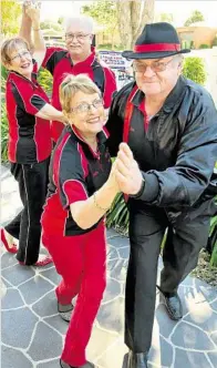  ?? PHOTO: NEV MADSEN ?? READY TO ROCK: Getting into step for the Rock ’n Roll Dance Spectacula­r are (at back) Janet and Denis Mitchell and Brenda and Alex McIntyre.