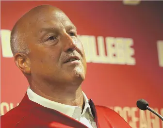  ?? HERALD PHOTO BY MARK LORENZ ?? WHAT’S GOING ON, COACH? Boston College football coach Steve Addazio fields a question during yesterday’s annual media day at Alumni Stadium.