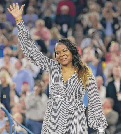  ?? | GETTY IMAGES ?? Sheryl Swoopes acknowledg­es the applause as the Basketball Hall of Fame Class of 2016 is announced in April.