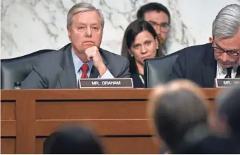  ?? JACK GRUBER, USA TODAY ?? Sen. Lindsey Graham, R-S.C., leads Monday’s hearing by the Senate Judiciary subcommitt­ee on Crime and Terrorism, which heard testimony on Michael Flynn’s contacts with Russia.