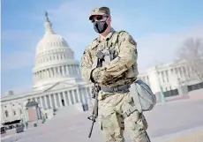  ?? — AFP photo ?? National Guard troops stand guard before the start of the second impeachmen­t trial Trump in Washington, DC.