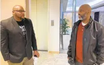  ?? JIM SALTER AP ?? Lamar Johnson (right) talks with his friend and former cellmate Ricky Kidd on Friday at a law office in Clayton, Mo. Both men were freed from prison after judges determined they were wrongfully convicted.