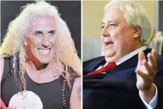  ?? — AFP photo ?? This combinatio­n of file photos shows Snider (left) of the US hard rock group Twisted Sister performing on stage on August 6, 2010 at the Freewheels site in the French city of Courpiere; and Palmer (right) speaking during an interview with AFP in Sydney on August 27, 2013.