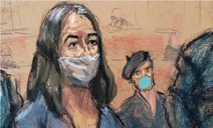  ??  ?? A courtroom sketch shows Ghislaine Maxwell during her arraignmen­t hearing on a new indictment at Manhattan federal court in New York City last week. Photograph: Jane Rosenberg/Reuters