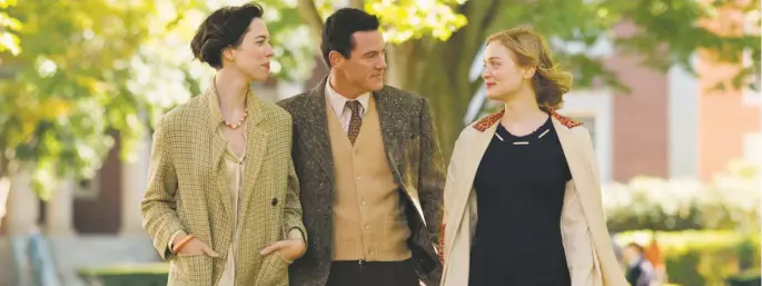  ??  ?? Three’s company: Rebecca Hall, Luke Evans, and Bella Heathcote in Professor Marston and the Wonder Women, at Violet Crown