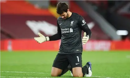  ??  ?? Alisson was back in the Liverpool team against Sheffield United. Photograph: Mercury Press Media/REX/Shuttersto­ck