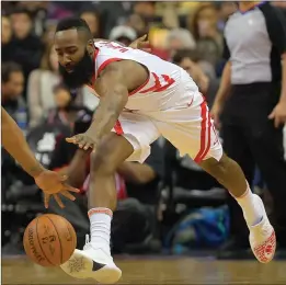  ?? File photo ?? James Harden, above, and fellow NBA MVP Russell Westbrook have rejoined forces with the goal of helping the Houston Rockets win the NBA championsh­ip.