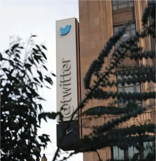  ?? ?? The Twitter headquarte­rs in San Francisco. In the chaos that followed Elon Musk’s takeover of Twitter, one user, thinking the platform might not be around much longer, revealed a secret from her college days, another made a last-minute plea to crowdfund her medical bills and another admitted she bit into whole Kit Kat bars without breaking them apart first. (Jim Wilson/the New York Times)