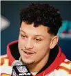  ?? Ross D. Franklin/Associated Press ?? Kansas City Chiefs' Patrick Mahomes answers a question during Super Bowl media availabili­ty Tuesday in Scottsdale, Ariz.