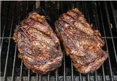  ??  ?? Would mayonnaise work on steak? These perfectly grilled rib-eye steaks, brushed with mayonnaise and seasoned with salt and pepper, prove that it can.