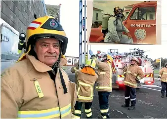  ?? MAXINE JACOBS/STUFF ?? Even with 50 years on the job, Henry Wheeler still trains with his colleagues at the Rongotea Volunteer Fire Brigade.
Insert, Wheeler tries out the brigade’s new breathing equipment in the mid-1970s.