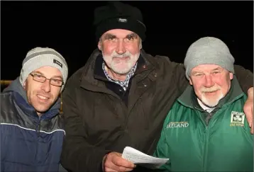  ??  ?? Mark Petticrew, John Kearney and Andrew Petticrew at the Enniscorth­y track on Thursday.