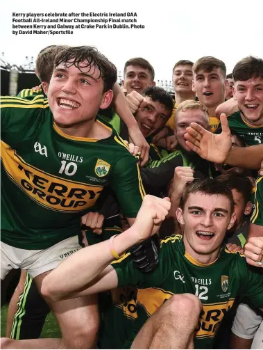  ??  ?? Kerry players celebrate after the Electric Ireland GAA Football All-Ireland Minor Championsh­ip Final match between Kerry and Galway at Croke Park in Dublin. Photo by David Maher/Sportsfile