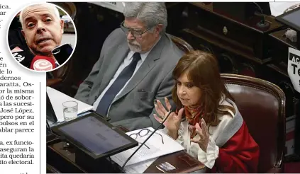  ??  ?? DISCURSO. Cristina reapareció en el Senado el miércoles 8, pero no se refirió a sus causas judiciales. Oyarbide (arriba) dijo que recibía presiones de los K.