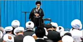  ?? CENTER FOR PRESERVING AND PUBLISHING THE WORKS OF IRAN’S SUPREME LEADER ?? Iran’s Supreme Leader Ayatollah Ali Khamenei, shown addressing Muslim clerics, said on Monday he recommende­d a potential presidenti­al hopeful not run, without naming him.