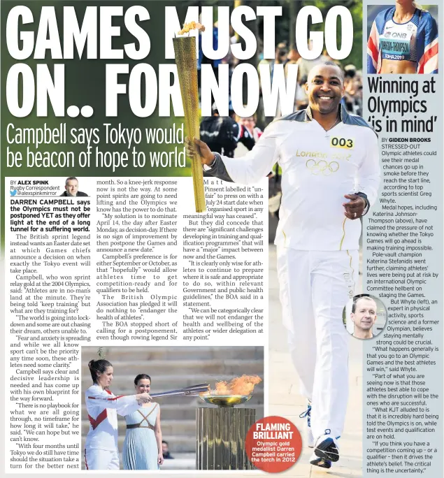  ??  ?? Olympic gold medallist Darren Campbell carried the torch in 2012