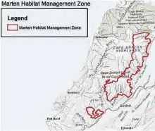  ?? CONTRIBUTE­D ?? Figure 1 from the Department of Lands and Forestry’s infosheet on Marten habitat management practices. The map displays American Marten habitat in the Cape Breton in relation to protected zones and where forest harvesting occurs.