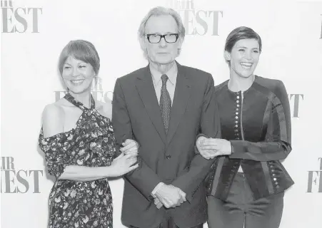 ??  ?? Members of the Their Finest cast, from left, Helen McCrory, Bill Nighy and Gemma Arterton at a screening in London this month.