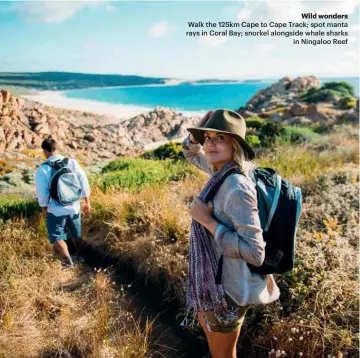  ?? ?? Wild wonders Walk the 125km Cape to Cape Track; spot manta rays in Coral Bay; snorkel alongside whale sharks in Ningaloo Reef