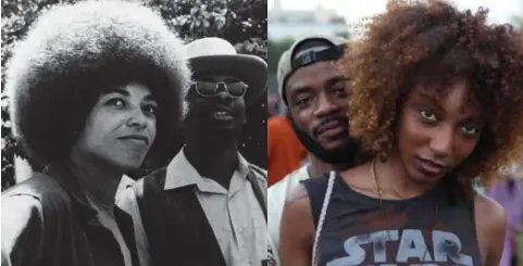  ?? © blg ?? De activiste Angela Davis (links) promootte de afro al in de jaren 70, nu doen festivals zoals Afropunk (rechts) dat ook.
