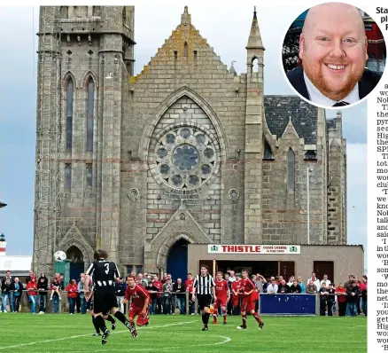  ??  ?? Staying put: Noble (inset) says playing Rangers at Bellslea Park is the right thing to do