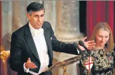  ?? AFP ?? British PM Rishi Sunak speaks during the Lord Mayor’s Banquet at Guildhall in London on Monday.