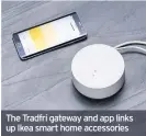  ??  ?? The Tradfri gateway and app links up Ikea smart home accessorie­s