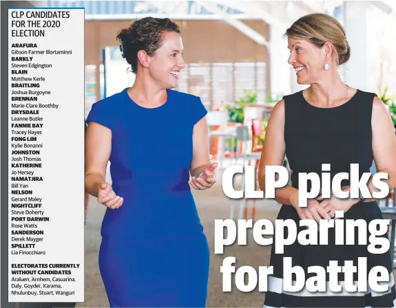  ?? Picture: GLENN CAMPBELL ?? Opposition Leader Lia Finocchiar­o with Tracey Hayes, the CLP’s candidate for the seat of Fannie Bay