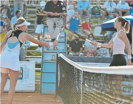  ?? Picture: GETTY IMAGES / TULLIO PUGLIA ?? NET ETIQUETTE: Anett Kontaveit of Estonia touches rackets with Petra Martic of Croatia after winning the match during the 31st Palermo Ladies Open semi-finals at the weekend in Palermo, Italy.