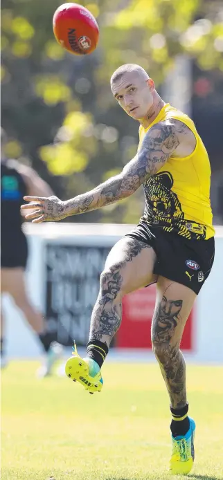  ?? Picture: Michael Klein ?? Richmond’s Dustin Martin trains this week.