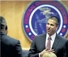  ?? JACQUELYN MARTIN/THE ASSOCIATED PRESS ?? Federal Communicat­ions Commission chairman Ajit Pai arrives for an FCC meeting before the vote ending net neutrality on Thursday.