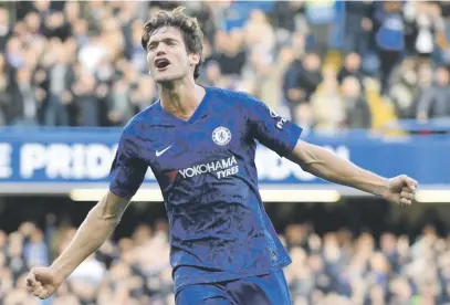  ?? Picture: AFP ?? KILLER BLOW. Chelsea’s Marcos Alonso celebrates after scoring the only goal in their 1-0 English Premier League win over Newcastle at Stamford Bridge on Saturday.