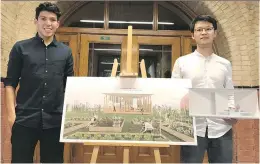  ??  ?? Two of the three McGill teammates, Jose Luis Alvarez and Di Wang, are seen with their winning pavilion design.
