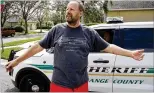  ?? JOHN RAOUX / ASSOCIATED PRESS ?? LEFT: A Mesquite Police Department vehicle blocks access on Monday in the SunCity Mesquite community where suspected Las Vegas gunman Stephen Paddock lived in Mesquite, Nevada. GETTY
IMAGES RIGHT: Eric Paddock, brother of Las Vegas gunman Stephen...