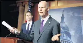  ?? ALEX WONG/GETTY FILE ?? U.S. Sen. Rick Scott, R-Fla., in a photo from April 2019, was on the Senate floor Wednesday arguing that “we are bailing out liberal politician­s who cannot live within their means.”