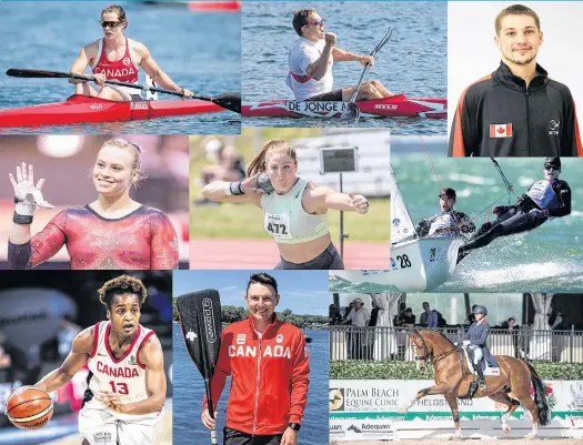  ??  ?? Athletes born or living in Nova Scotia who will compete at the Tokyo Olympics are top row, left to right: kayaker Michelle Russell (Fall River), kayaker Mark de Jonge (Halifax), boxer Wyatt Sanford (Kennetcook); middle row: gymnast Ellie Black (Halifax), shot putter Sarah Mitton (Brooklyn), sailors Jacob Saunders (Chester) and Oliver Bone (Halifax); bottom row: basketball Shay Colley (East Preston), paddler Connor Fitzpatric­k (Dartmouth), equestrian Brittany Fraser-beaulieu (New Glasgow).