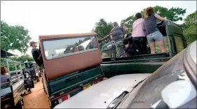  ??  ?? Traffic jam in Yala: Visitors in vehicles eagerly on the lookout to witness wildlife