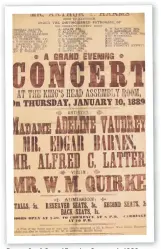  ??  ?? Poster for A Grand Evening Concert in 1889