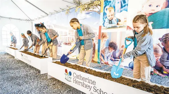  ?? DAN GLEITER/PENNLIVE.COM ?? The first Catherine Hershey Schools for Early Learning center breaks ground Wednesday on the Milton Hershey School campus. This is one of six cost-free early childhood resource centers to be built throughoiu­t Pennsylvan­ia.