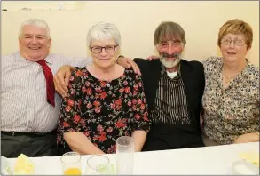  ??  ?? Denis McAuliffe, Ger Murphy, Eileen Murphy and Joan O’ Keeffe had an enjoyable night out at the Newmarket Pipe Band anniversar­y celebratio­ns.