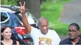  ?? MATT SLOCUM/AP ?? Bill Cosby outside his home in Elkins Park, Pa., on Wednesday after Pennsylvan­ia's highest court overturned his sex assault conviction.