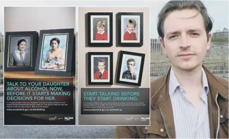  ??  ?? Coun Niall Hodson, and two of the alcohol awareness posters.