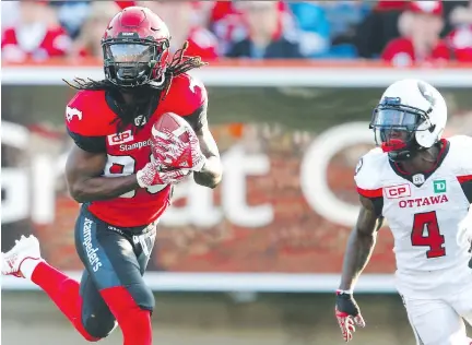  ?? AL CHAREST ?? Ottawa defensive back Jerrell Gavins, seen covering Calgary receiver Marken Michel last week, says he wants to rectify the mistakes he made in that game. “I take what happened as a sour taste in my mouth,” Gavins said. “The only thing you can do is use...