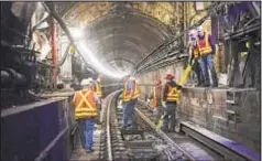  ?? GO NAKAMURA FOR NEW YORK DAILY NEWS ?? The L train tunnel rehabilita­tion (above) is cited by Gov. Cuomo as how the MTA could change its approach. Some research disagrees.