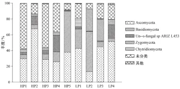  ??  ?? 图 3 9个样品门水平真菌相­对丰度Fig. 3 Relative abundance on phylum level of 9 samples