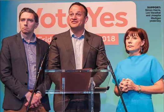  ??  ?? support: Simon Harris, Leo Varadkar and Josepha Madigan yesterday