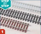  ??  ?? Three types of Peco Code75 flexible track were employed, each with flat-bottomed rail. The various plastic sleepers are all of a common depth, so they’re fully compatible with each other.