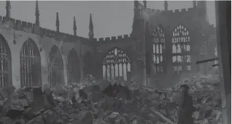  ??  ?? An image of Coventry Cathedral a day after it was bombed during the Second World War. It makes Cusk reflect, in the book’s eponymous essay, on how ‘everything … can be broken’