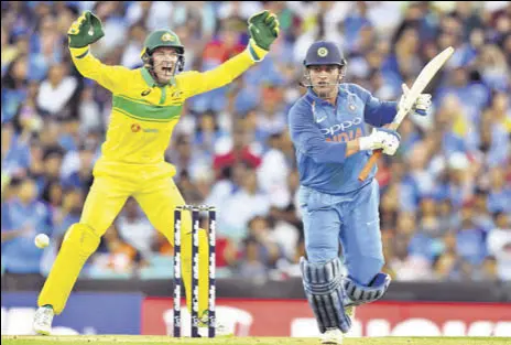  ?? AFP ?? Mahendra Singh Dhoni, who took 36 balls to get to six runs, could not find the next gear unlike Rohit Sharma and take India past the finishing line on Saturday after both were off to slow starts.